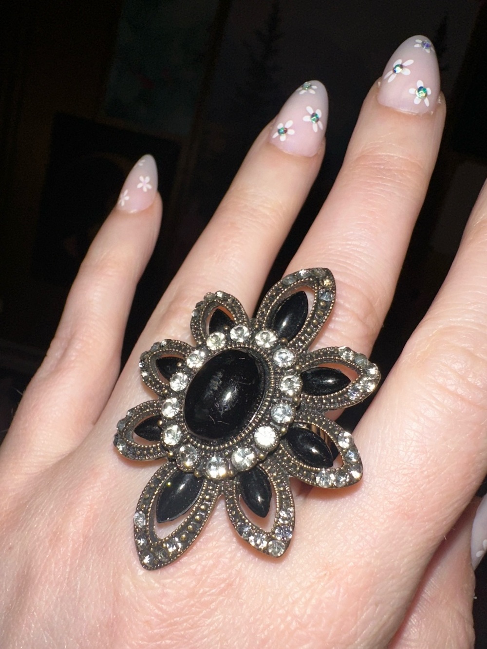 Y2K Ornate Floral Filigree Bling Cocktail Ring